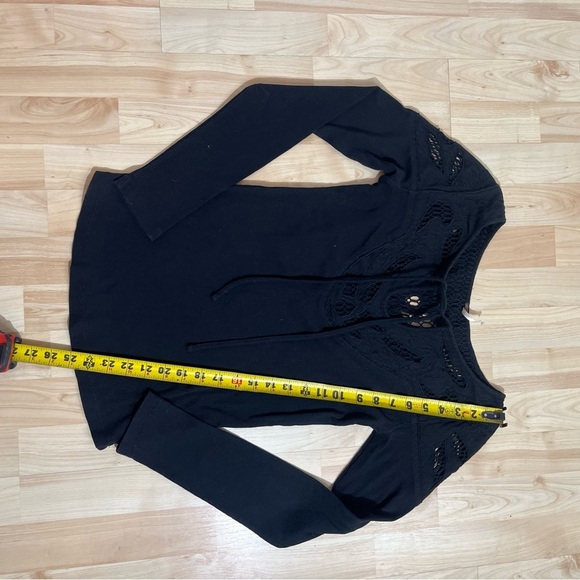 Free People Black Embroidered Yoke Stretch Cotton Tee, Medium Womens - Picture 3 of 6